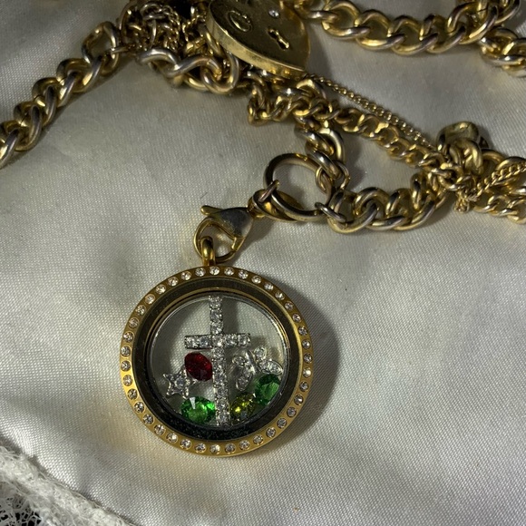 Origami Owl Gold Locket Necklace with Cross and Gem Accents - Picture 8 of 8